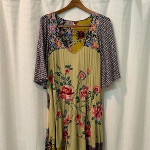 Free People Patchwork Embroidered Midi Dress